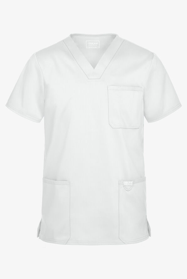 Cherokee Workwear Revolution Men's 3-Pocket STRETCH V-Neck Scrub Top - White - 1