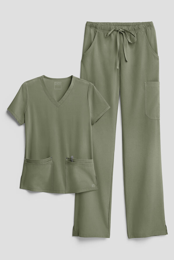 Conjunto de uniforme m&eacute;dico Easy STRETCH Petite con 8 bolsillos para mujer - Olive Leaf - 1