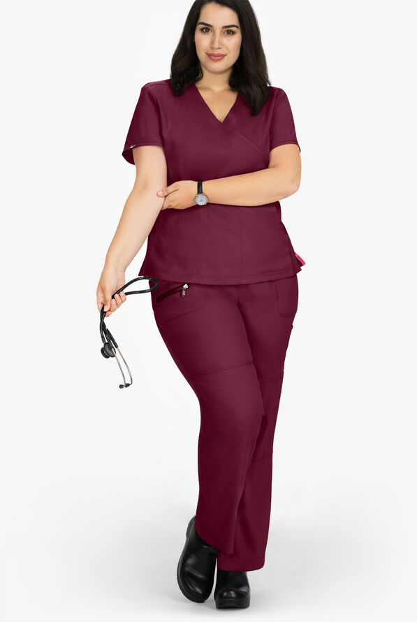 koi Lite™ Peace Women's 6-Pocket Drawstring Scrub Pants - Wine - 2