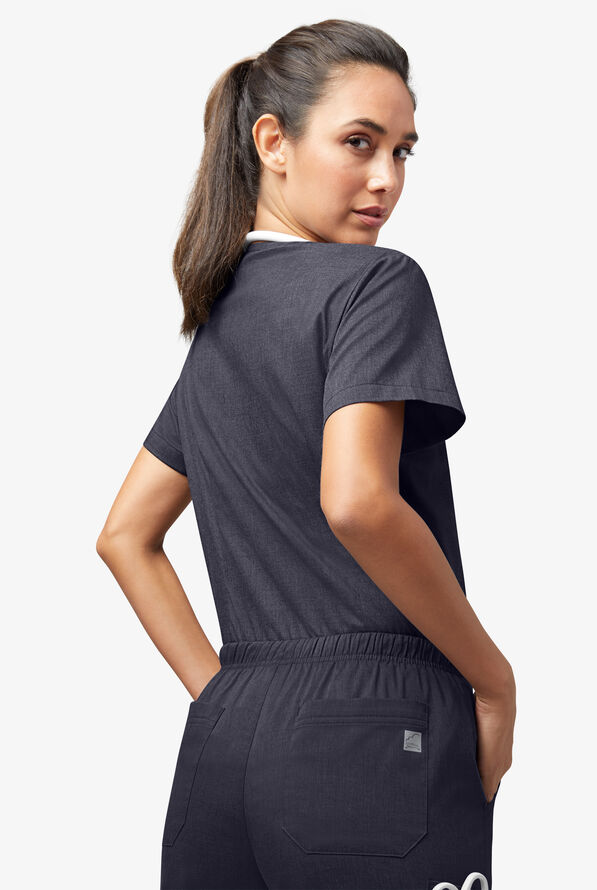 Butter-Soft STRETCH Women's V-Neck Tuck In Top - Heather Charcoal - 4