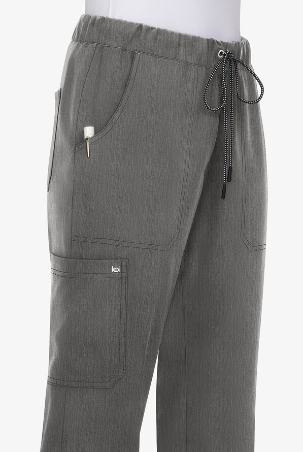 koi Next Gen Everyday Hero Women's 5-Pocket STRETCH Drawstring Cargo Scrub Pant - Heather Grey - 3
