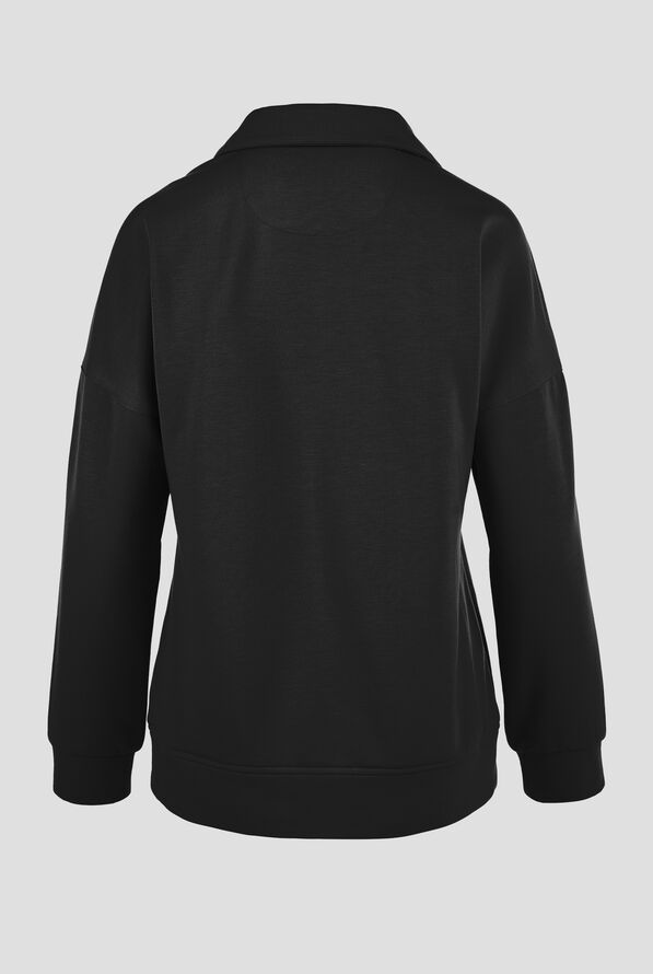 Su&eacute;ter m&eacute;dico estilo polo Wink Unwind STRETCH de felpa con corte holgado para mujer - Black - 2