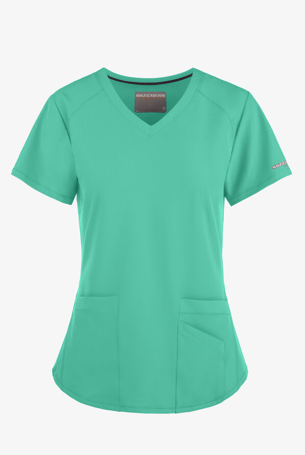Skechers by Barco Breeze Women's 3-Pocket STRETCH V-Neck Scrub Top - Light Jade - 1