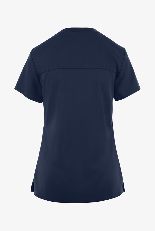 Med Couture Touch Women's 1-Pocket STRETCH Tuck In V-Neck Scrub Top - Navy - 2