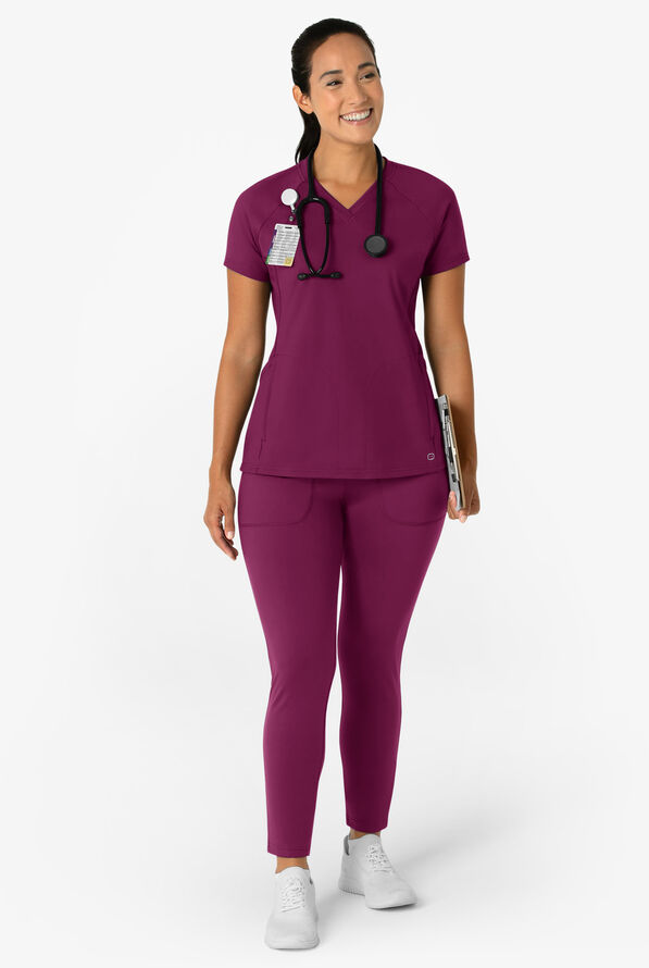 Wink Renew Knit Women's 5-Pocket STRETCH Ankle Zip Track Scrub Pants - Wine - 4