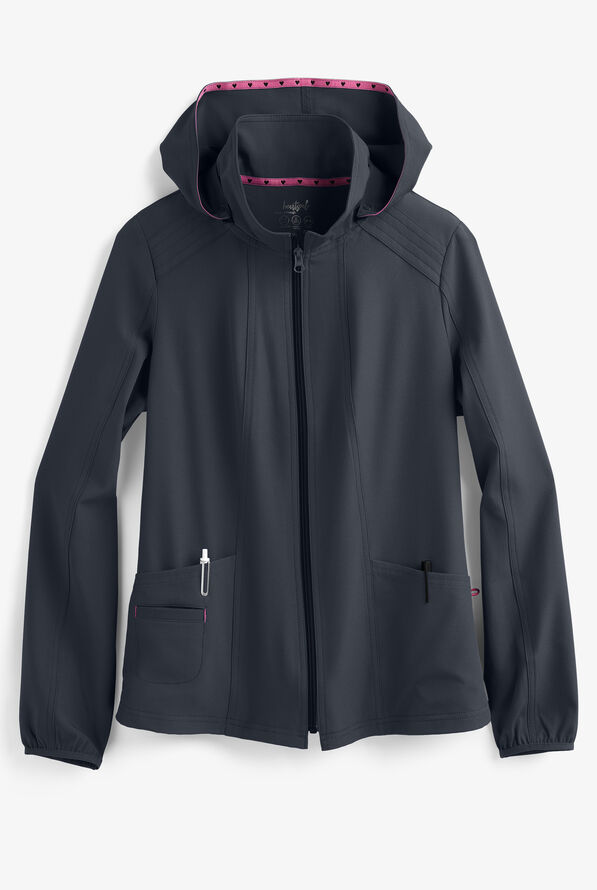 heartsoul Break On Through Women's 3-Pocket STRETCH Zip Front Warm-Up Scrub Jacket - Pewter - 1