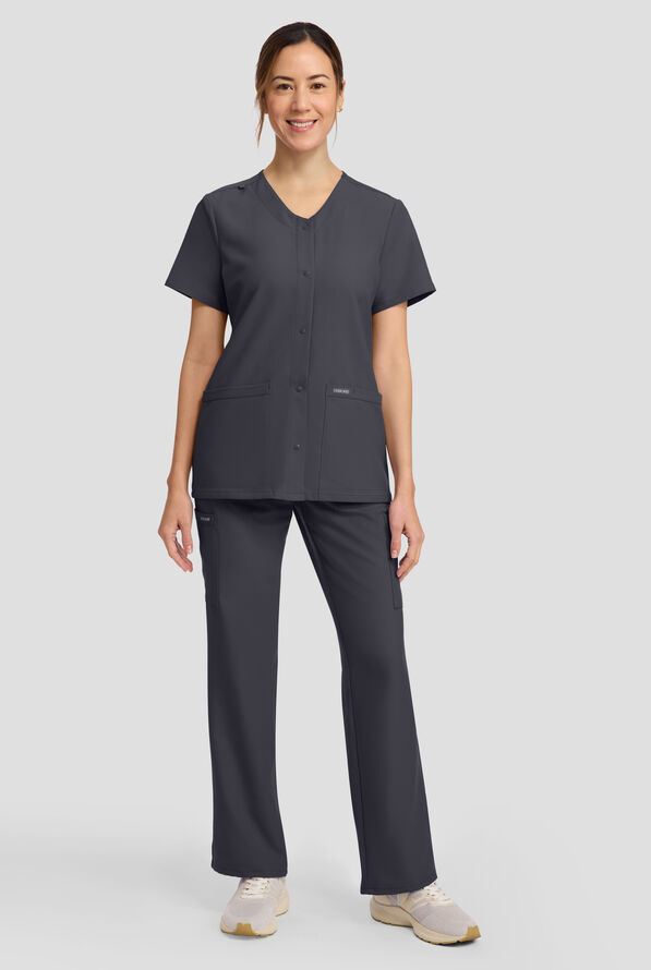 Blusa m&eacute;dica Cherokee Workwear Originals Ultra con cuello en V y 2 bolsillos para mujer - Pewter - 3