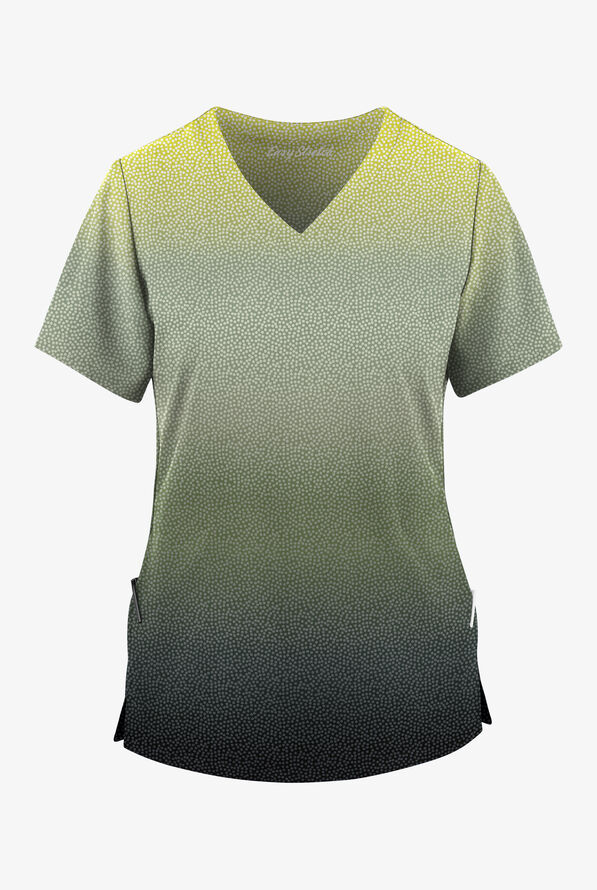 Easy STRETCH Pixel Ombre Women's 2-Pocket V-Neck Print Scrub Top - null - 1
