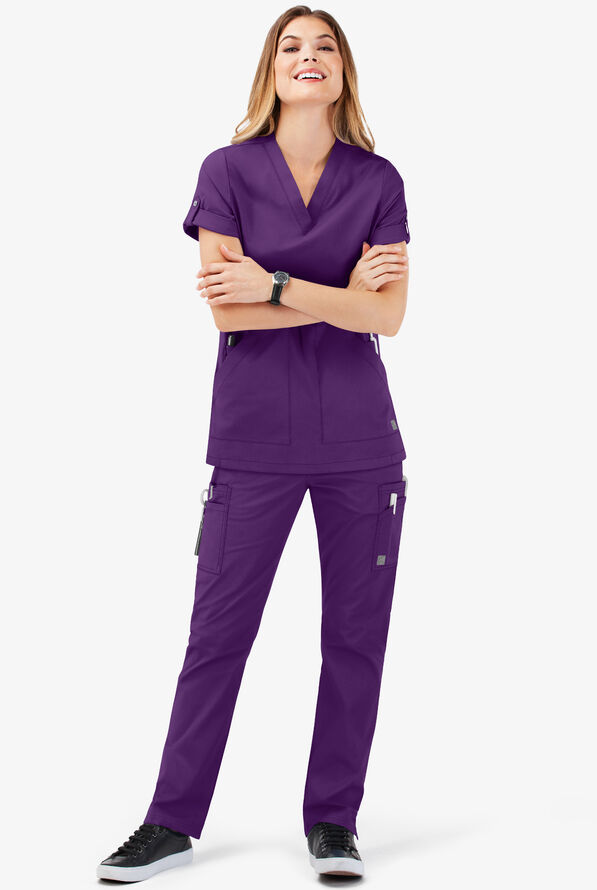 Butter-Soft STRETCH Women's 11-Pocket Drawstring Scrub Pants - Eggplant - 2