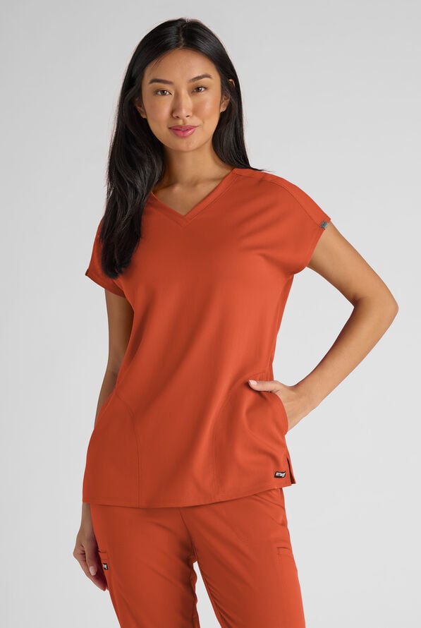 Blusa médica Grey's Anatomy by Barco Emerge Brylyn STRETCH con mangas dolmán y 2 bolsillos para mujer - Warm Sienna - 1