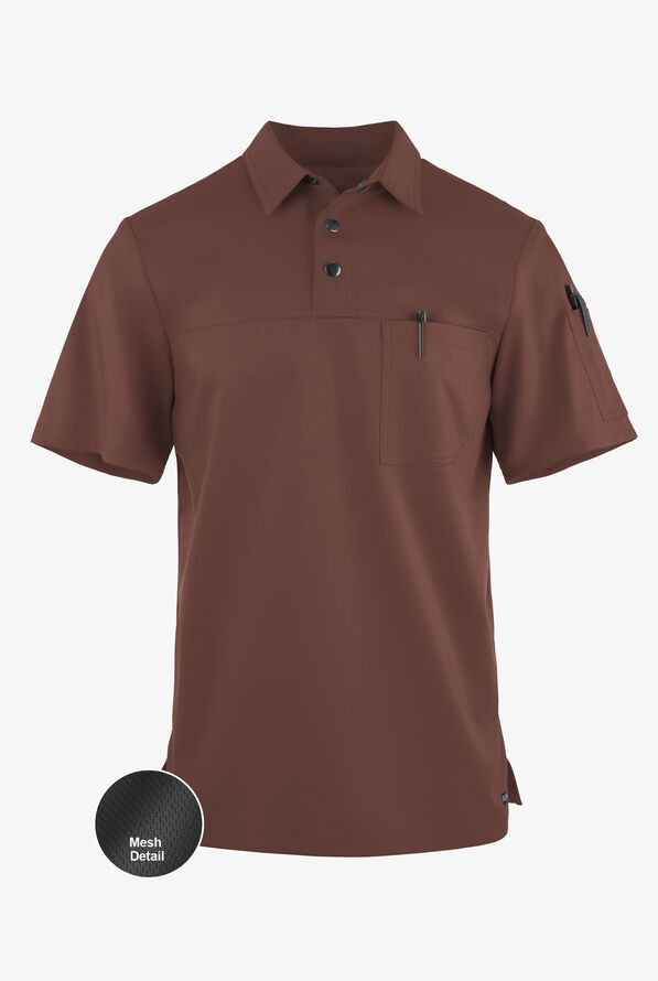 Camiseta médica estilo poloUA Advantage STRETCH con paneles de malla y 2 bolsillos para hombre - French Roast / Black - 1