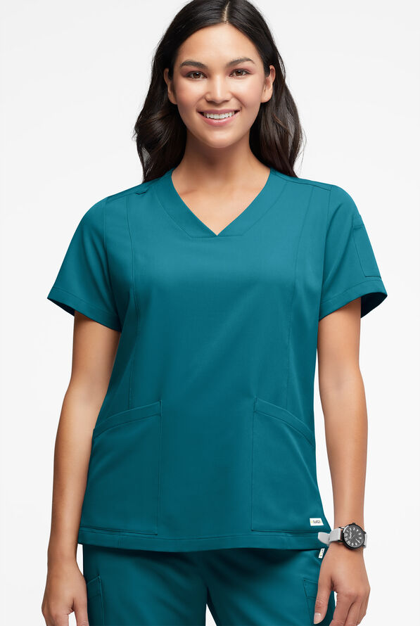 Blusa médica ReSurge Ruby con cuello en V y 5 bolsillos para mujer - Caribbean Blue - 3
