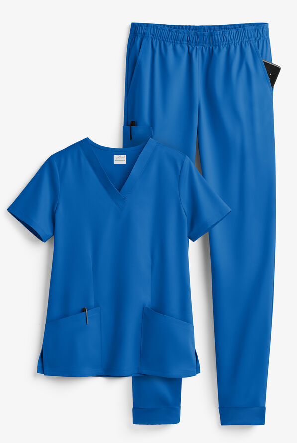 Tafford Active STRETCH Women's 5-Pocket Jogger Scrub Set - Royal - 1