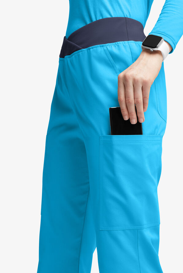 Pantalón médico Butter-Soft Originals Tall de tiro medio y cintura cruzada con piernas anchas y 7 bolsillos para mujer - Turquoise/Navy - 2