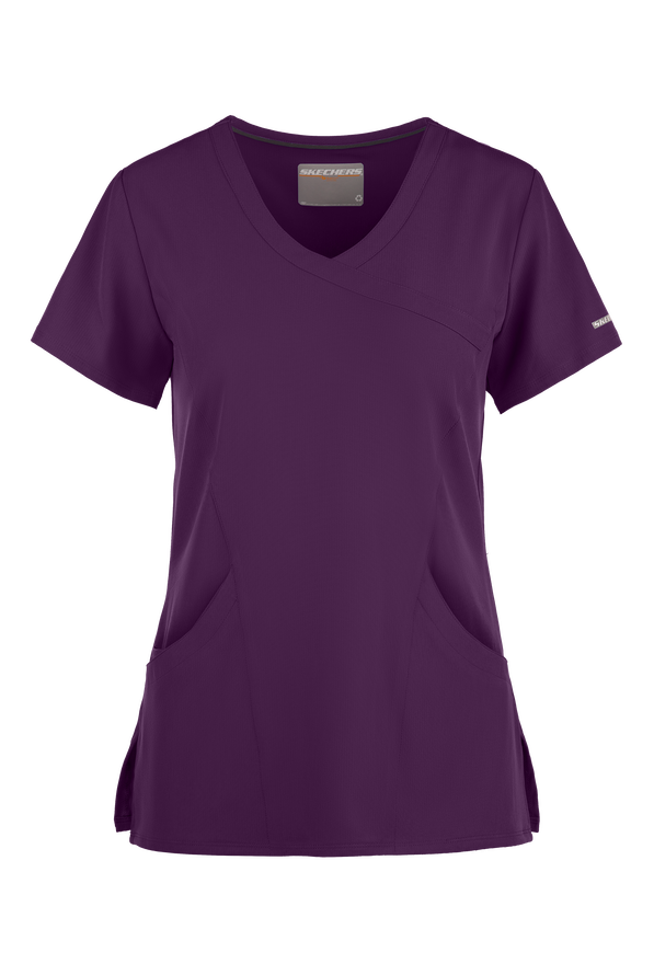 Blusa médica Skechers by Barco Reliance STRETCH estilo cruzado con 3 bolsillos para mujer - Eggplant - 1