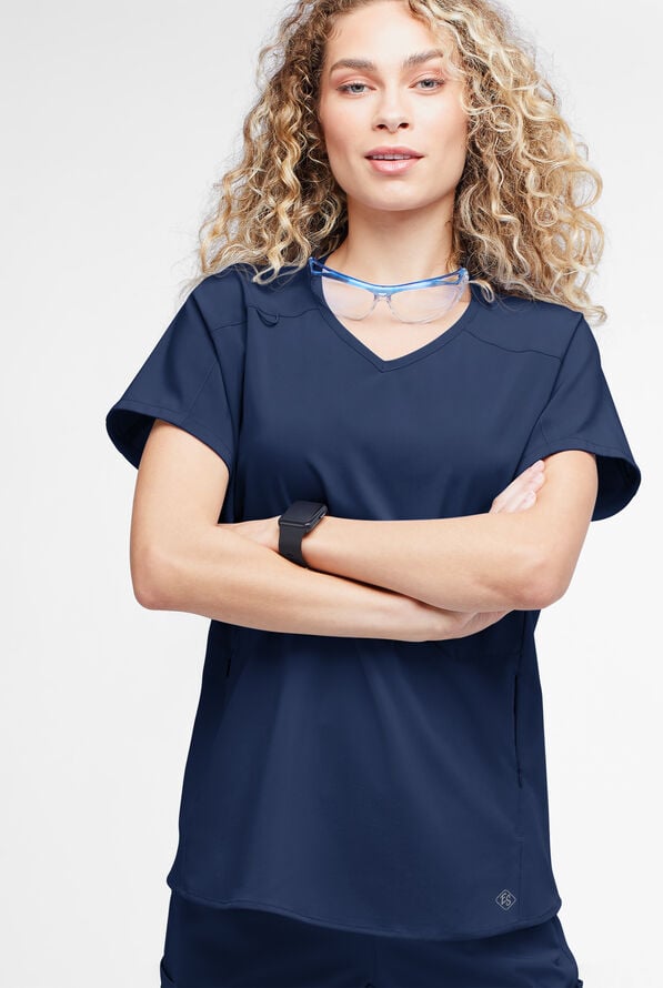 Blusa m&eacute;dica holgada Easy STRETCH Sierra con cuello en V y 2 bolsillos para mujer - Navy - 2
