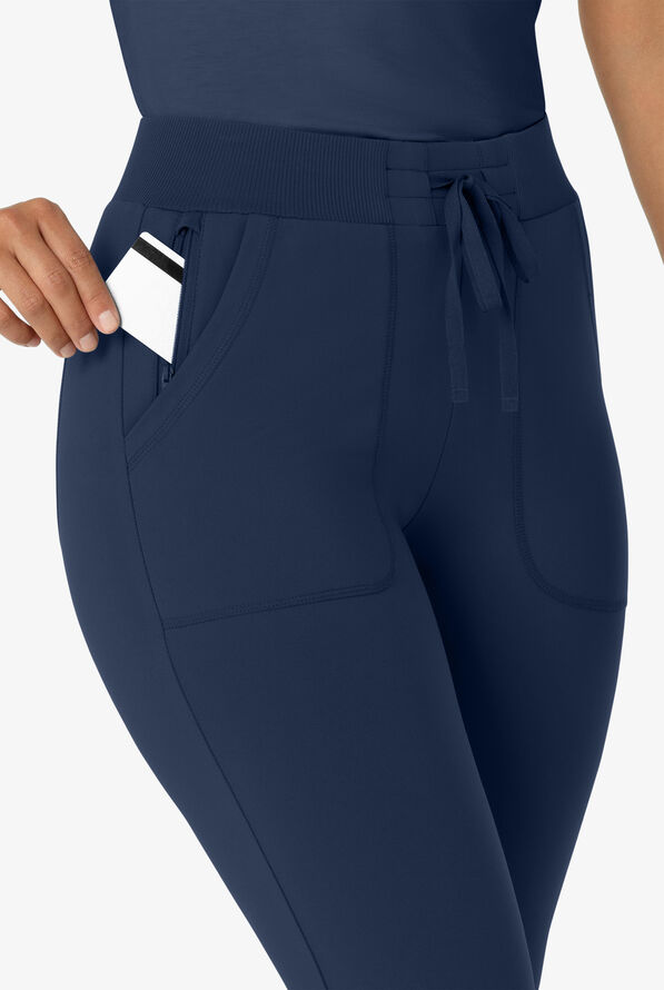 Wink Renew Knit Women's 5-Pocket STRETCH Ankle Zip Track Scrub Pants - Navy - 3
