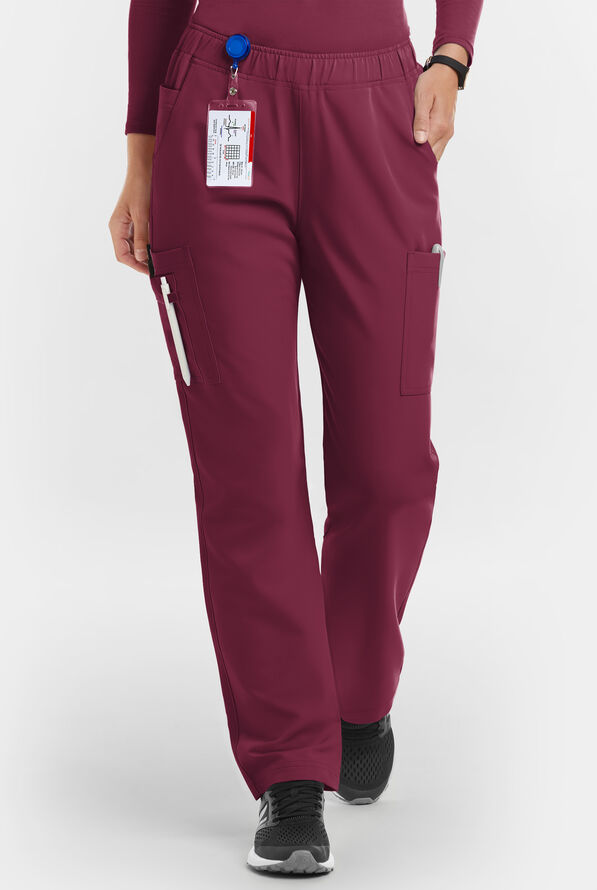 MOVEMENT by Butter-Soft Rigel Women's 9-Pocket Interior Drawstring STRETCH Scrub Pants - Wine - 1