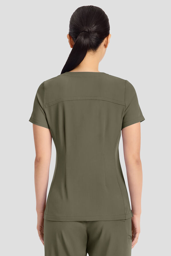 Blusa m&eacute;dica Healing Hands Quest Briana STRETCH con 3 bolsillos y cuello en Y para mujer - Olive - 4