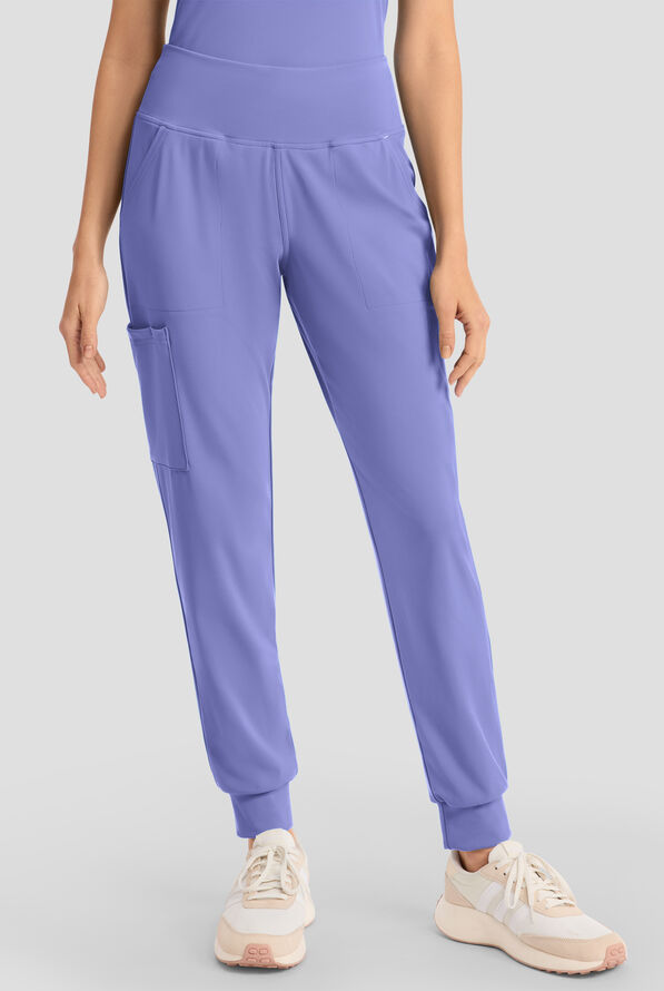 Cherokee Achieve Women's 5-Pocket STRETCH Cargo Jogger Knit Scrub Pants - Petite - Ceil Blue - 1