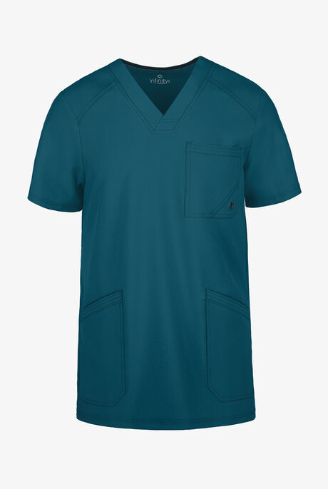 Infinity Men's 3-Pocket STRETCH Rib-Knit Side Panel Scrub Top
