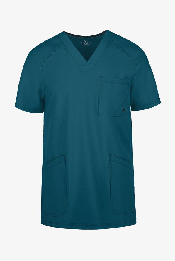 Camisa médica Cherokee Infinity con 2 bolsillos y paneles laterales de tejido para hombre  - Caribbean Blue - 1