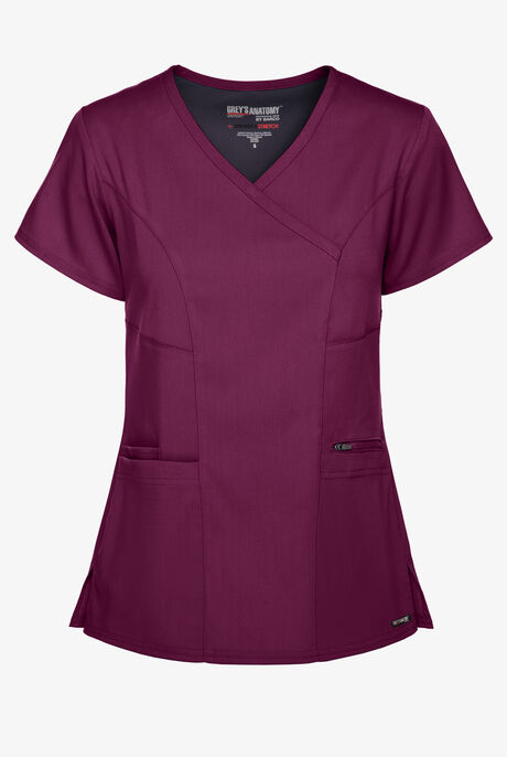 Grey's Anatomy by Barco Spandex STRETCH Kim Women's 3-Pocket Mock Wrap Scrub Top