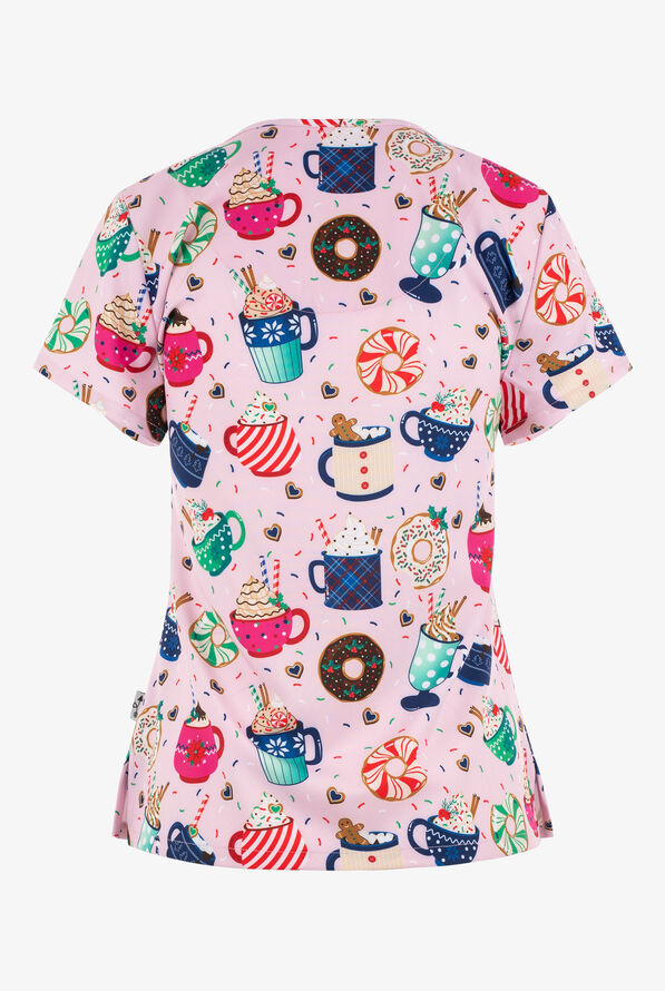 Zavate Ava Therese Mug-nificent Christmas Women's 2-Pocket STRETCH V-Neck Print Scrub Top - null - 2