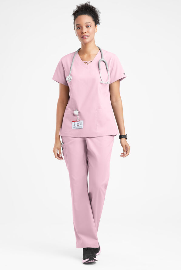 Blusa m&eacute;dica Butter-Soft Originals con cuello entrecruzado y 3 bolsillos para mujer - Rose Quartz - 4