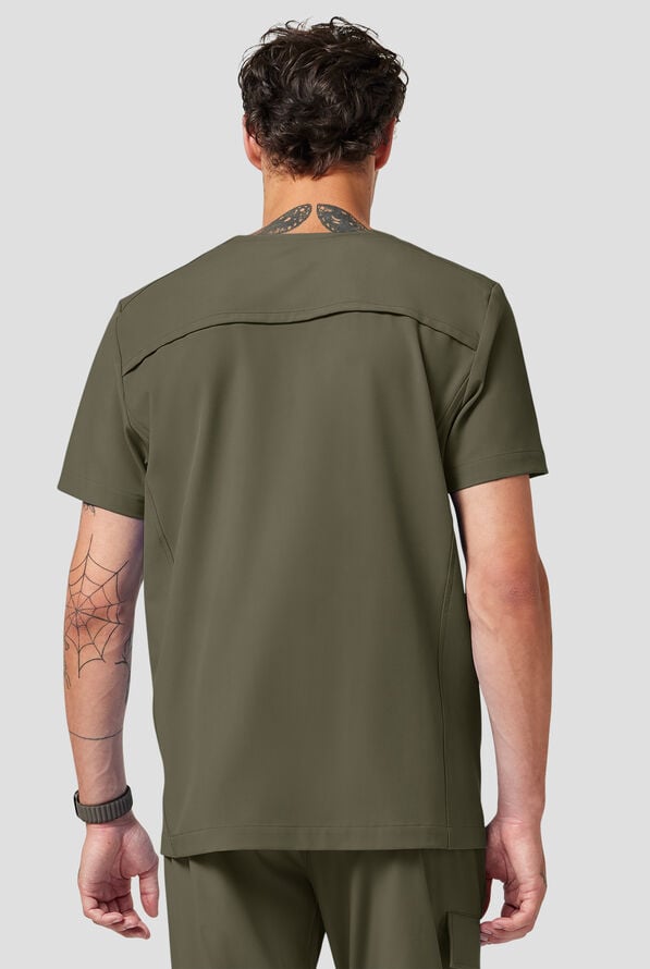 Healing Hands Quest Avery Men's 4-Pocket STRETCH Y-Neck Scrub Top - Olive - 4