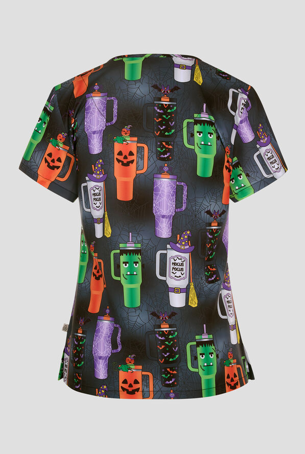 Zavate Ava Therese Haunted Hydration Women's 2-Pocket STRETCH V-Neck Print Scrub Top - null - 2
