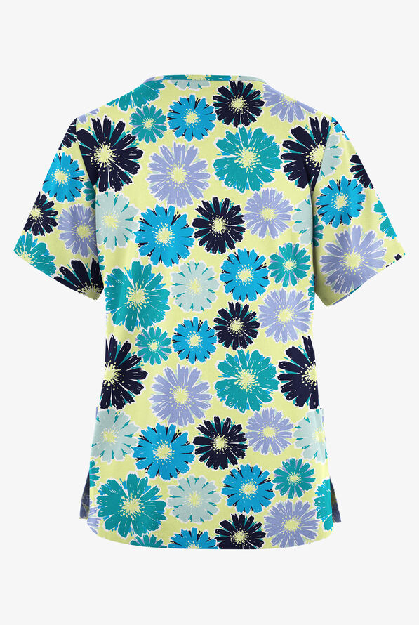Blusa médica estampada Butter-Soft Originals Daisy Parade Cool Matcha con cuello en V y 2 bolsillos para mujer - null - 2