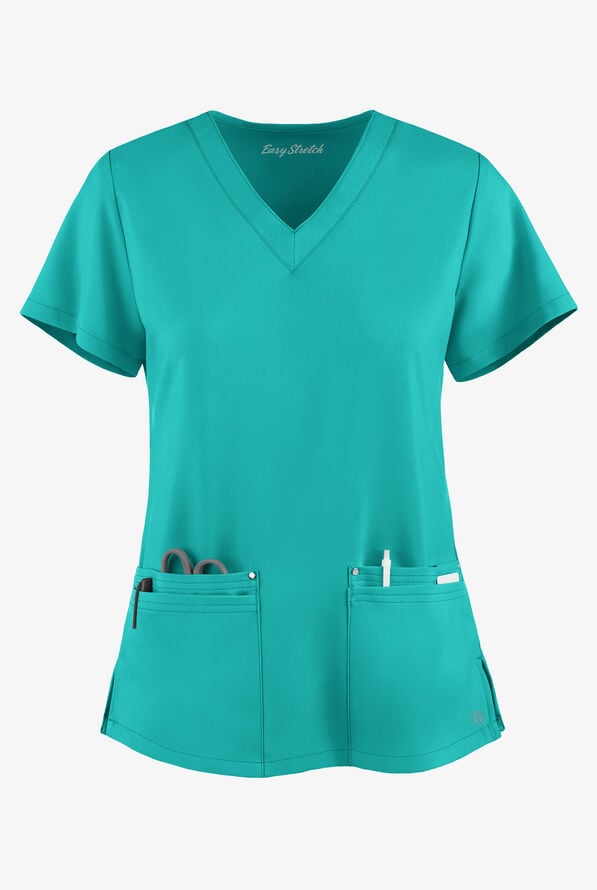 Blusa m&eacute;dica Easy STRETCH Lina con cuello en V ingleteado y 4 bolsillos para mujer - Spring Emerald - 1
