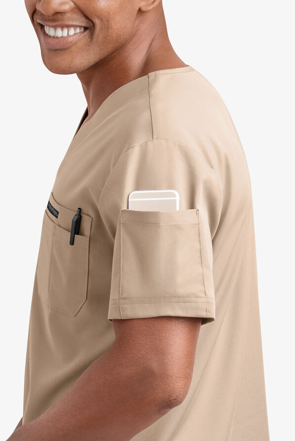 Advantage STRETCH Men's 4-Pocket V-Neck Scrub Top - Iced Latte - 3