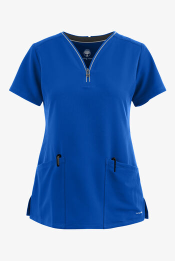 Healing Hands 360 Sonia Women's 3-Pocket STRETCH Reflective Y-Neck Zip Scrub Top