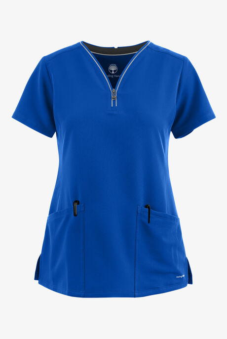 Healing Hands 360 Sonia Women's 3-Pocket STRETCH Reflective Y-Neck Zip Scrub Top