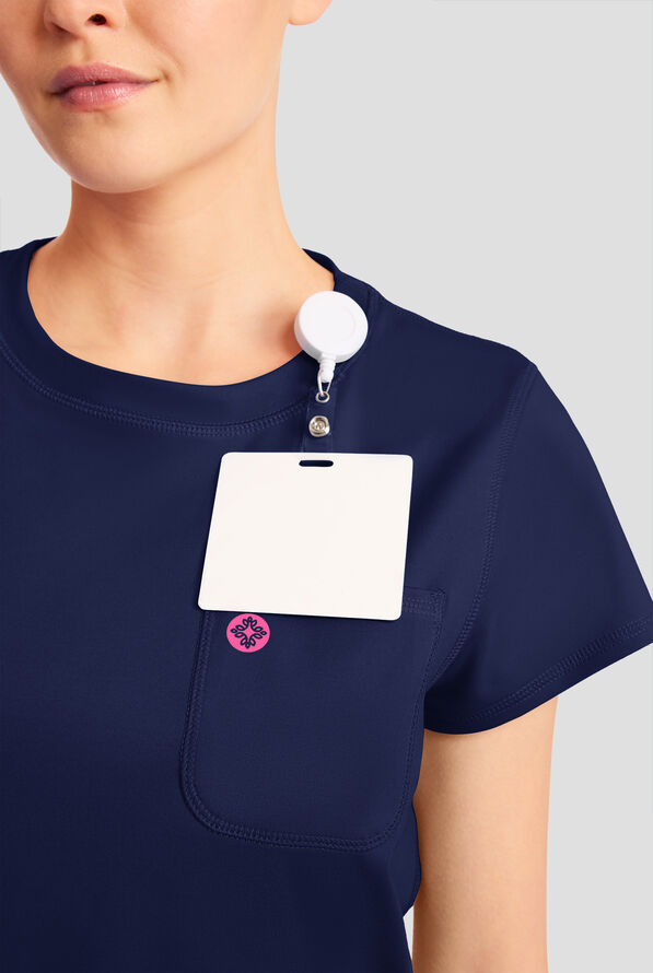 Med Couture Amp Knit Women's 2-Pocket STRETCH Crew Neck Scrub Top - Navy - 5