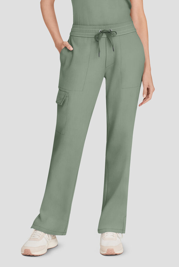 Healing Hands Quest Women's 4-Pocket STRETCH Straight Leg Drawstring Cargo Scrub Pant - Acadia Green - 1