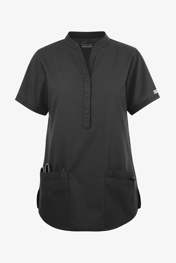 Blusa m&eacute;dica Butter-Soft Originals con cuello mao y 6 bolsillos para mujer - Black - 1