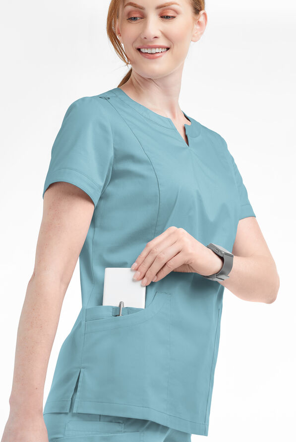 Butter-Soft STRETCH Women's 4-Pocket Notch Neck Scrub Top - Dew Drop - 4