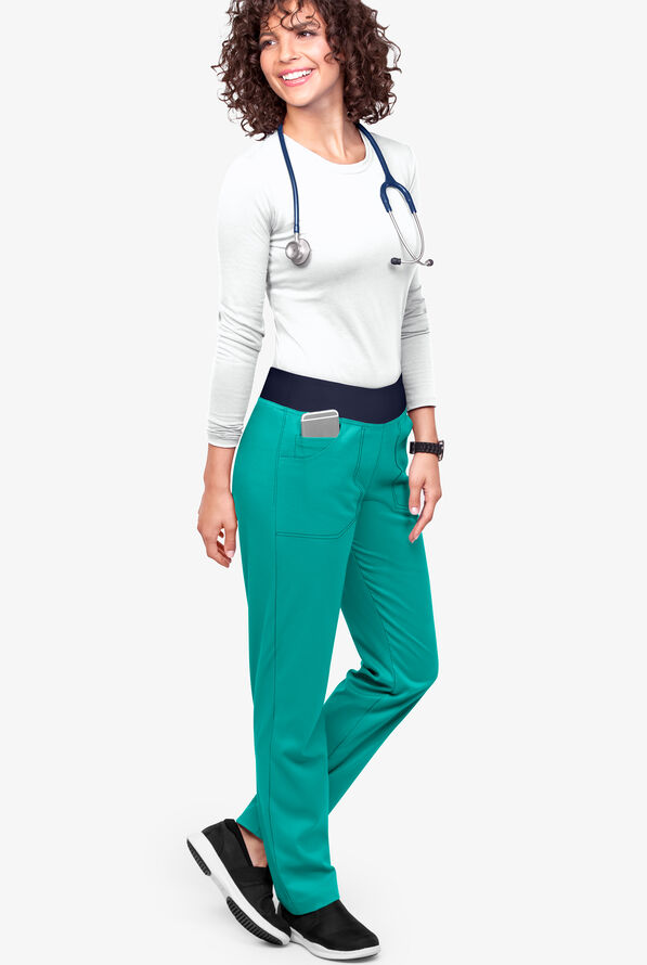 Pantalón médico UA Flex2 STRETCH petite estilo yoga con piernas rectas y 3 bolsillos para mujer - Teal/Navy - 2