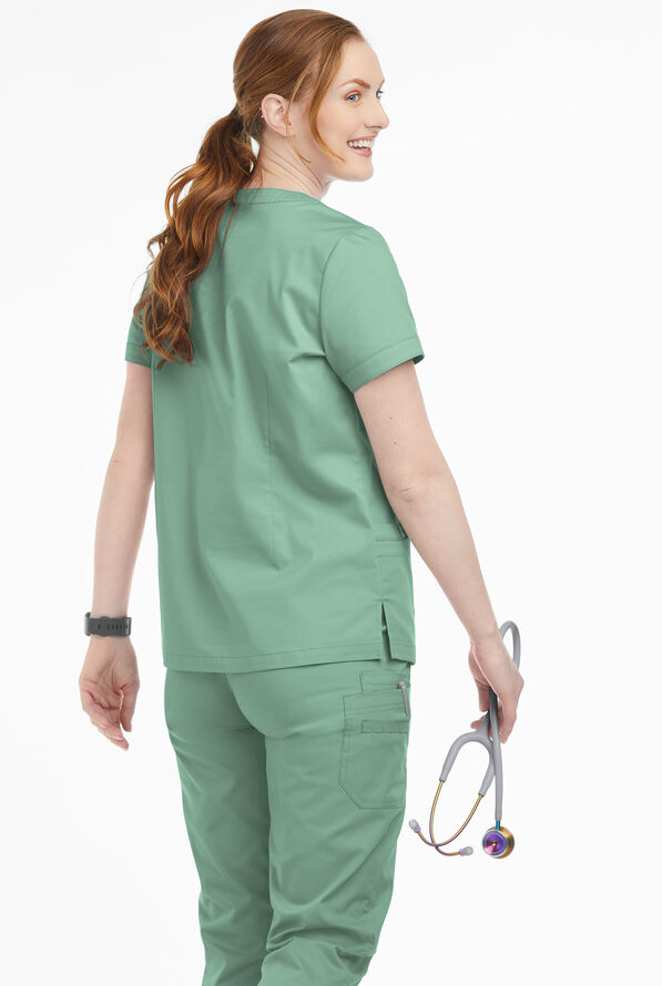 Butter-Soft STRETCH Women's 4-Pocket Notch Neck Scrub Top - Water Mint - 3