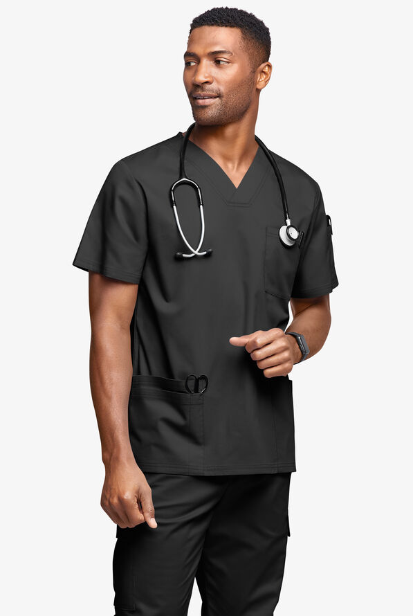 Butter-Soft STRETCH Men's 6-Pocket V-Neck Scrub Top - Black - 2