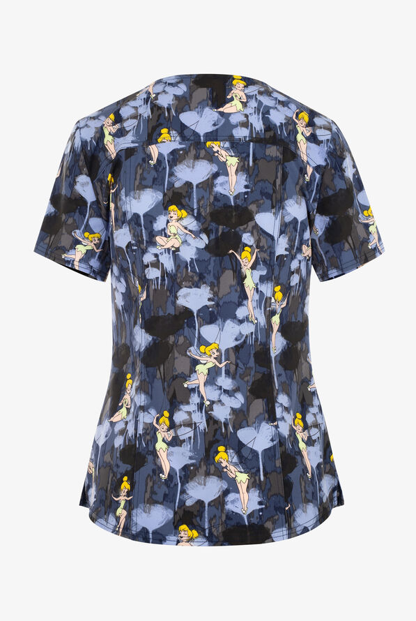 Tooniforms Disney's Tinkerbell World of Magic Women's 2-Pocket STRETCH V-Neck Print Scrub Top - null - 2