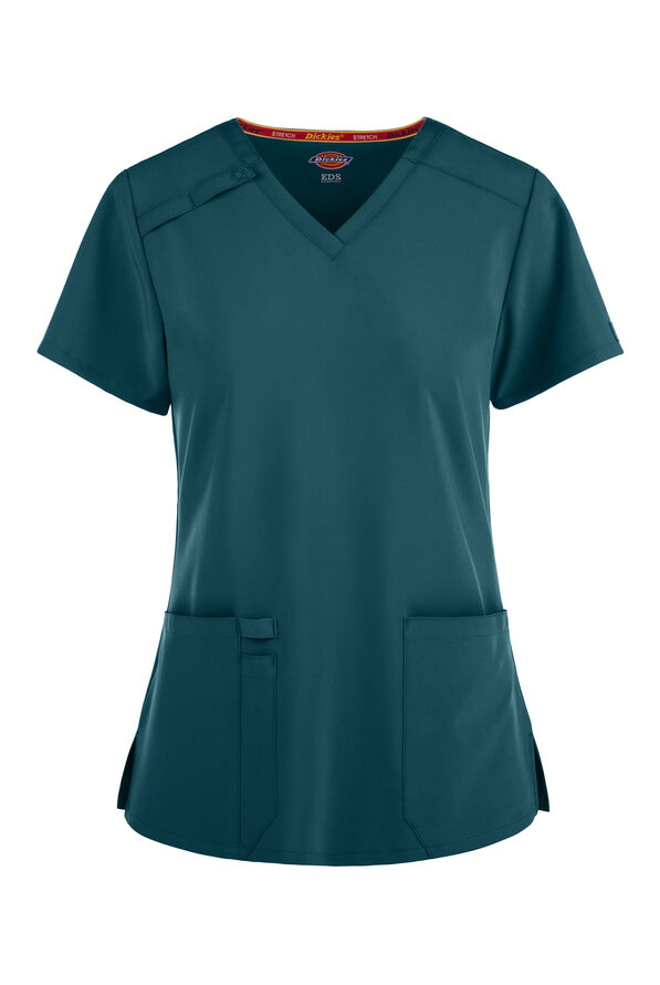 Dickies EDS Essentials Women's 2-Pocket STRETCH V-Neck Scrub Top - Caribbean Blue - 1