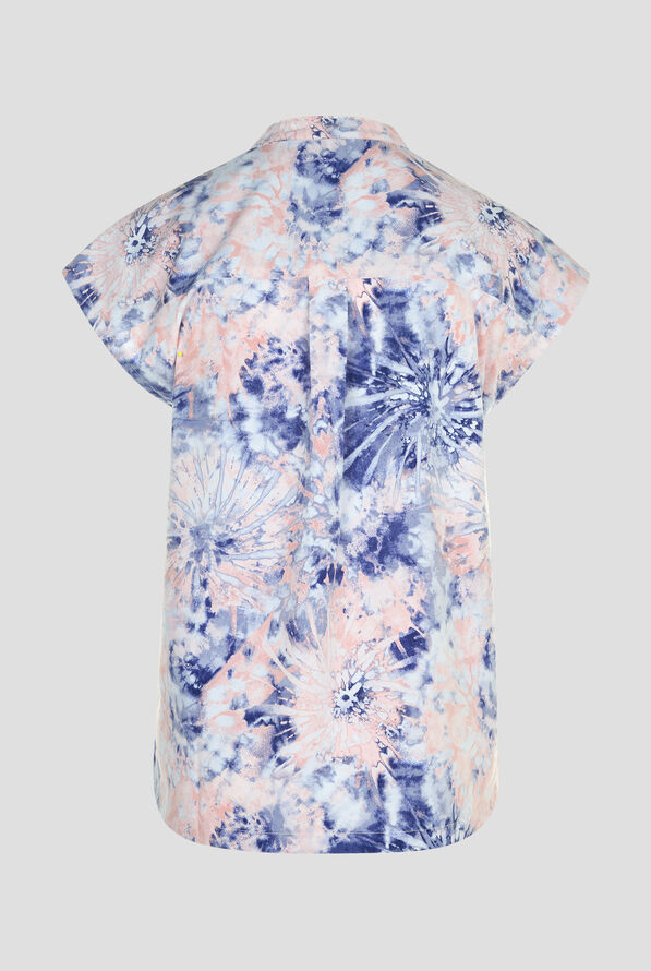 Healing Hands Twilight Tie Dye Women's 3-Pocket STRETCH Mandarin Collar Print Scrub Top - null - 2