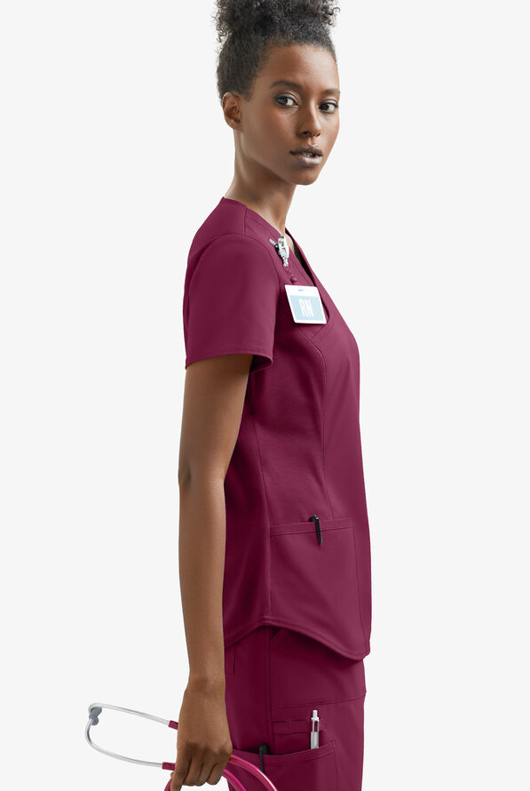 Blusa m&eacute;dica Cherokee Workwear Professionals Active estilo cruzado con 2 bolsillos para mujer - Wine - 5