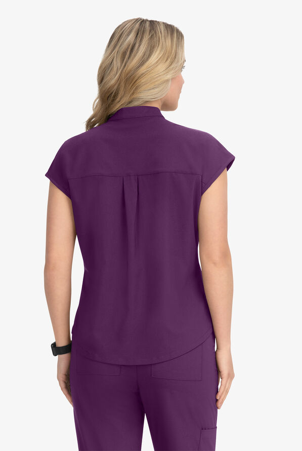 koi Basics Ari Women's 1-Pocket STRETCH Dolman Sleeve Mandarin Collar Scrub Top - Eggplant - 3