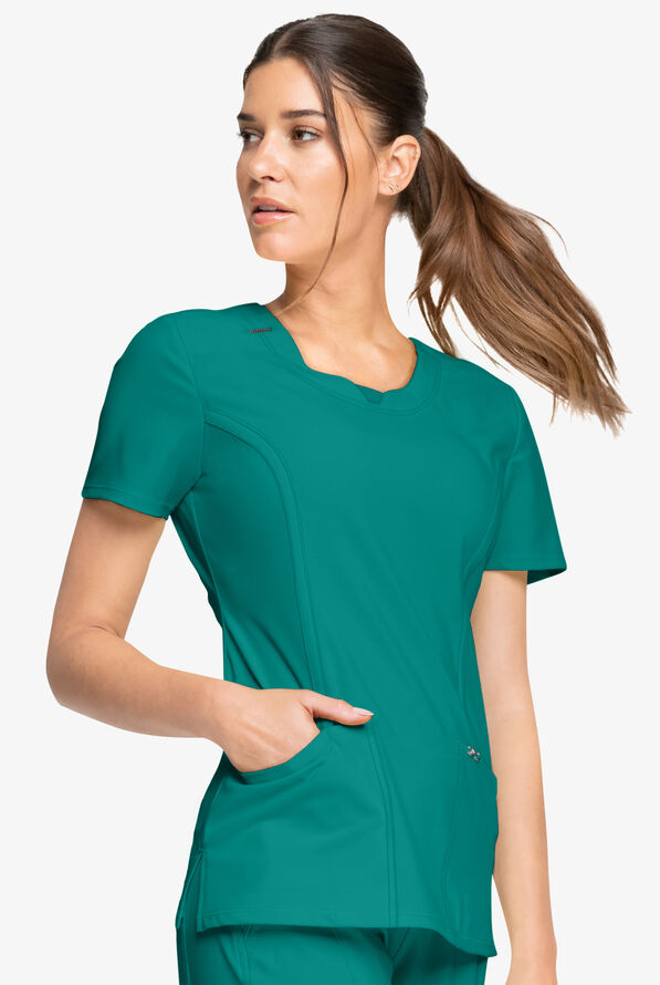 Infinity Women's 3-Pocket STRETCH Round Neck Scrub Top - Teal - 3