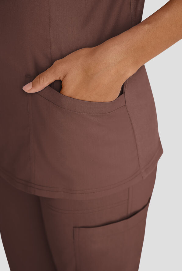 Butter-Soft STRETCH FLXTEK+ Women's 3-Pocket Crew Neck Scrub Top - French Roast - 8